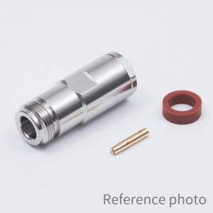 Example of a silver coaxial jack connector with female fitting portion used with coaxial cables.
