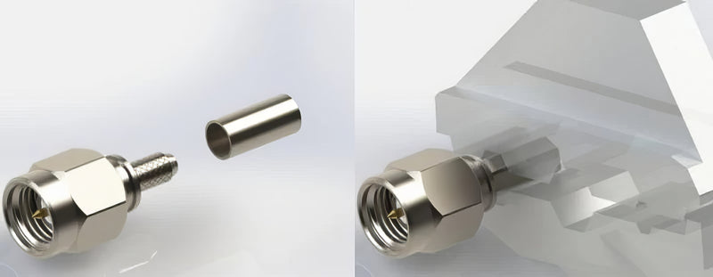 The crimping method for attaching coaxial connectors.