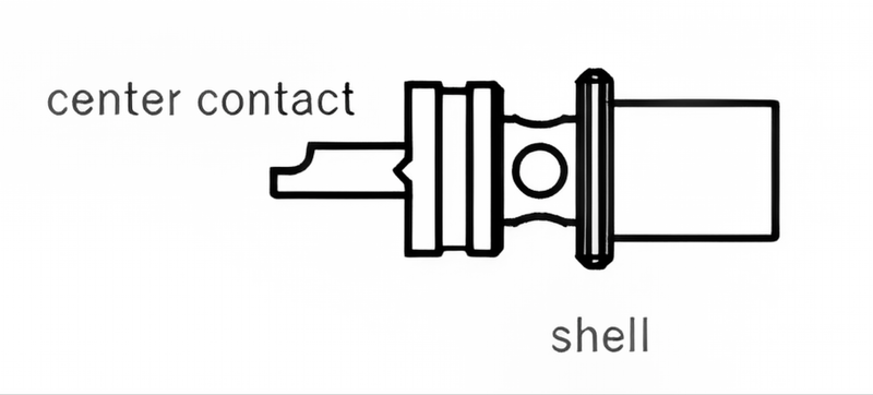 Diagram of the M connector plug-jack with no center contact, showing its integration with the shell.
